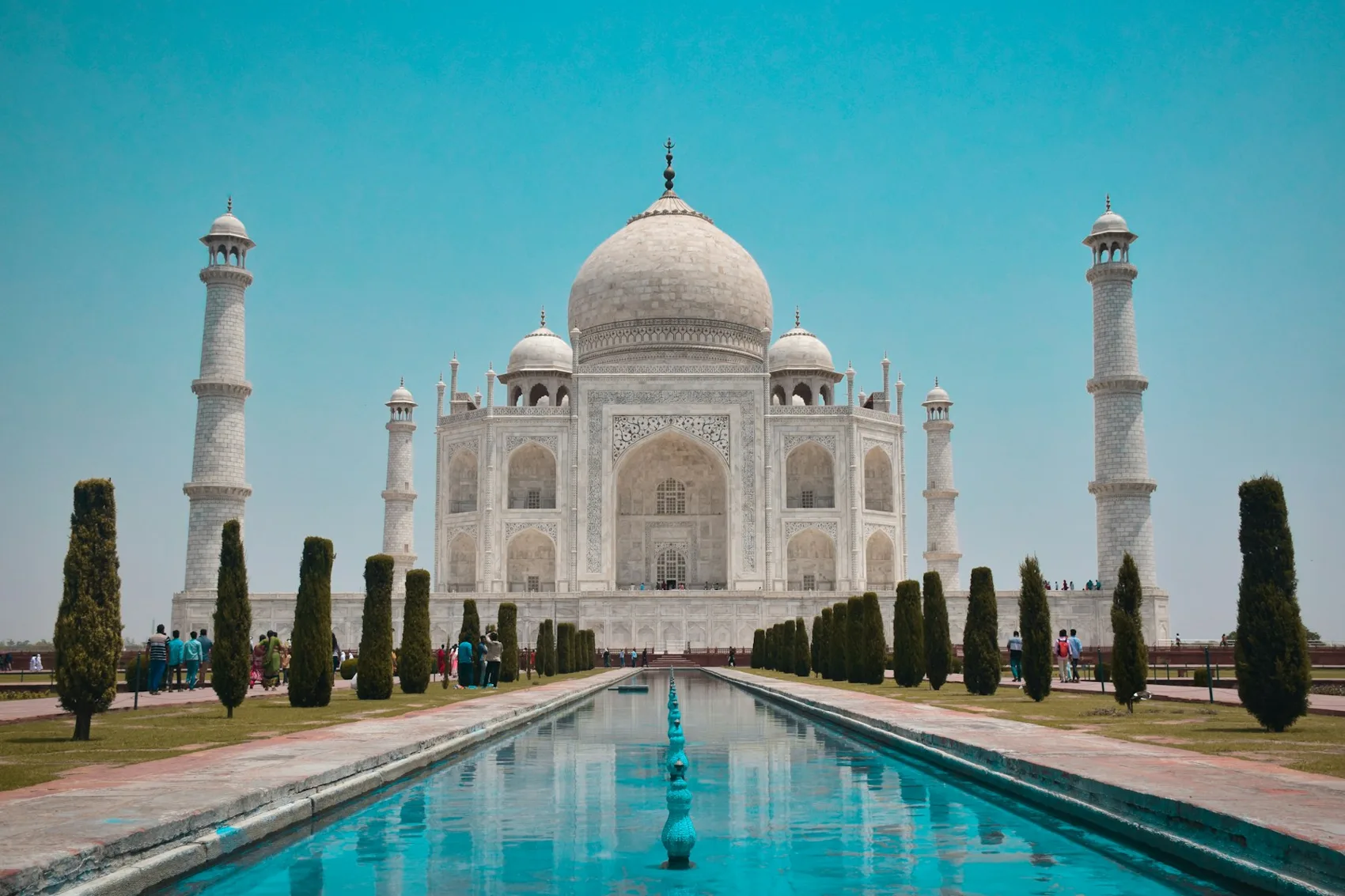 Taj Mahal reflected in its garden pool